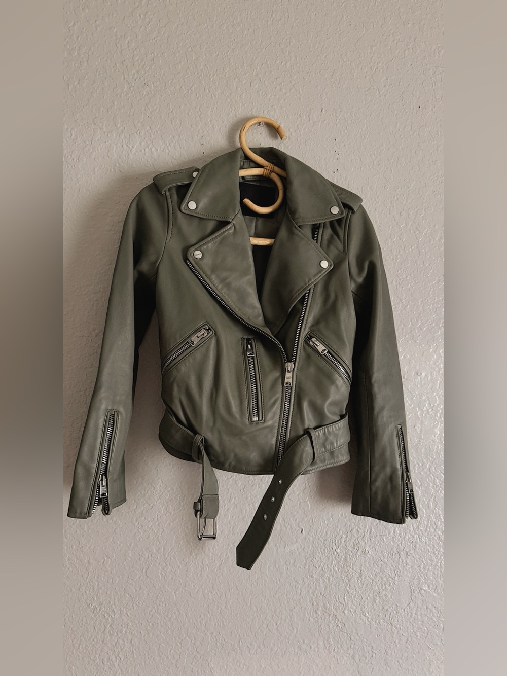 All Saints Belfern Biker Sheep Skin Gray Leather  Jacket